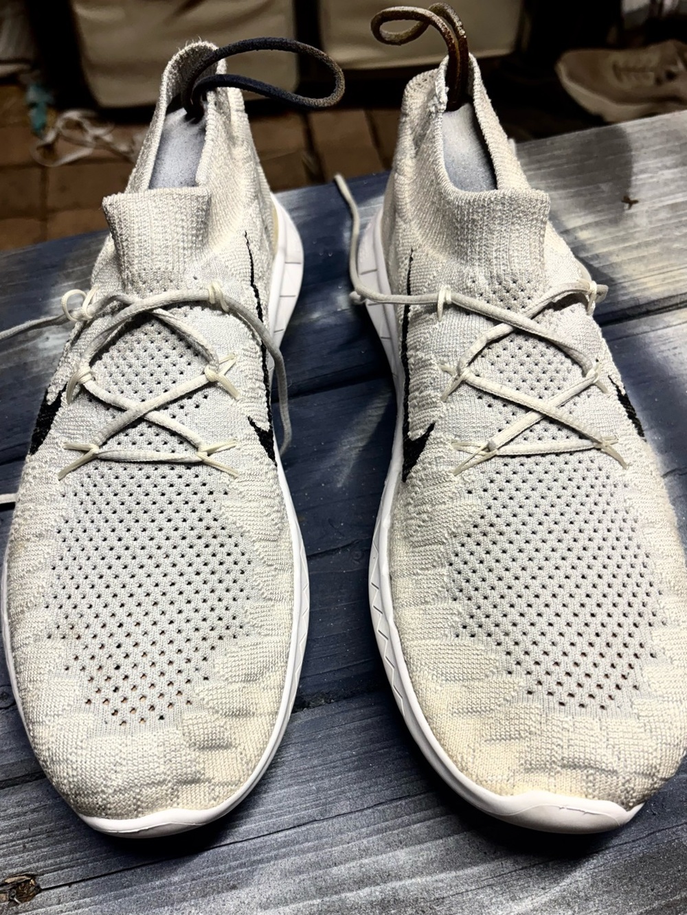 Nike Free Flyknit 3.0 white & gray sneakers size US mens 8.5 running #flyknit